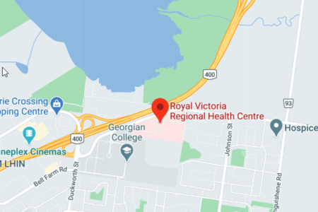 Map showing the location of Royal Victoria Regional Health Centre
